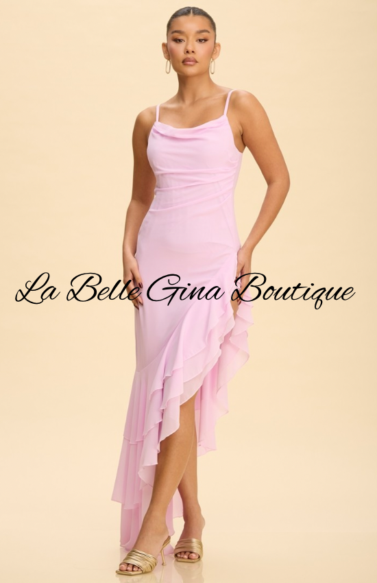 Amara Ruffle High-Low Maxi Dress | Elegant Sleeveless Formal Dress | La Belle Gina Boutique