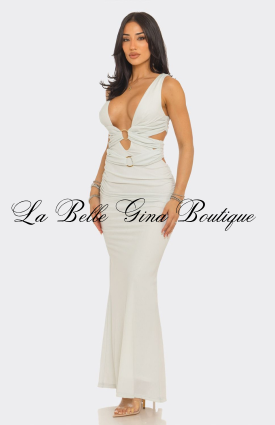 Deep V Cutout Maxi Dress for Women | Elegant Bodycon Evening Gown