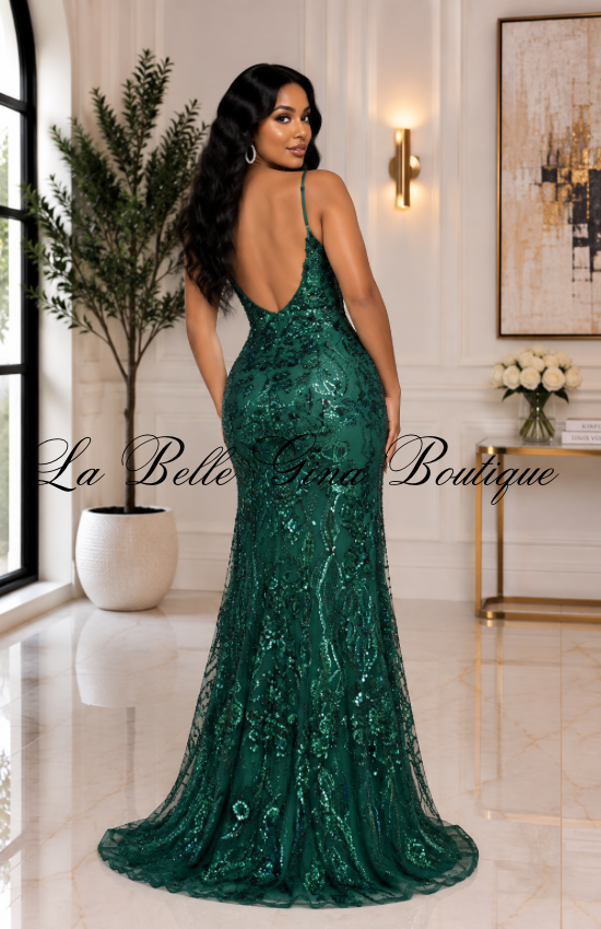 Emerald Enchantment Sequin Mermaid Gown – Corset Formal Maxi Dress