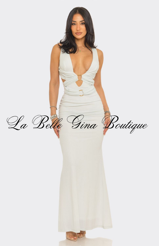 Deep V Cutout Maxi Dress for Women | Elegant Bodycon Evening Gown