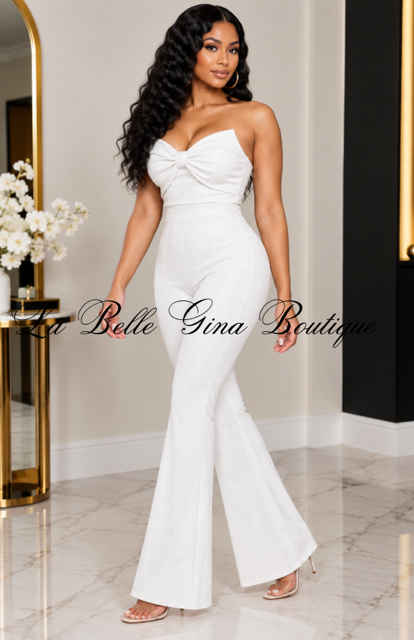 Strapless Bow Flare Jumpsuit – Elegant Women’s Party Jumpsuit