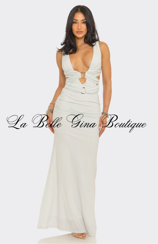 Deep V Cutout Maxi Dress for Women | Elegant Bodycon Evening Gown