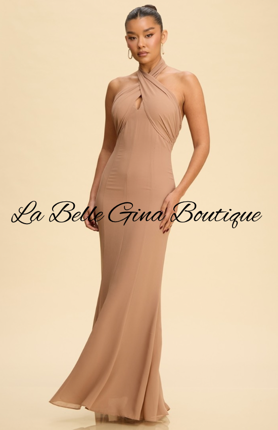 Serena Cross Halter Mermaid Maxi Dress | Elegant Formal Dress for Women | La Belle Gina Boutique