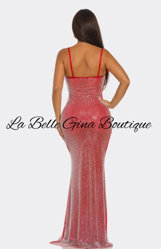 Feather Crystal Embellished Cutout Gown – Luxury Evening Maxi Dress