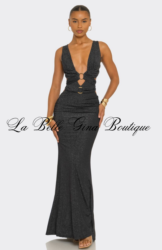 Deep V Cutout Maxi Dress for Women | Elegant Bodycon Evening Gown