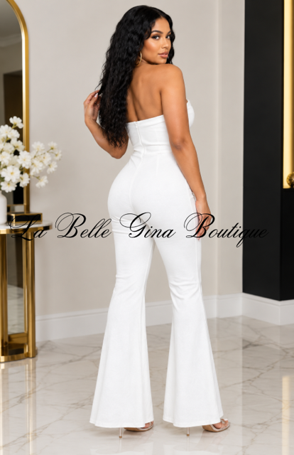 Strapless Bow Flare Jumpsuit – Elegant Women’s Party Jumpsuit