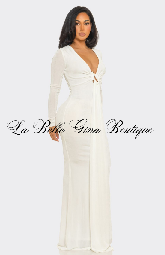 Long Sleeve Deep V Maxi Dress for Women | Elegant Bodycon Evening Gown