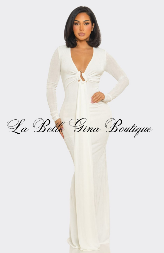 Long Sleeve Deep V Maxi Dress for Women | Elegant Bodycon Evening Gown