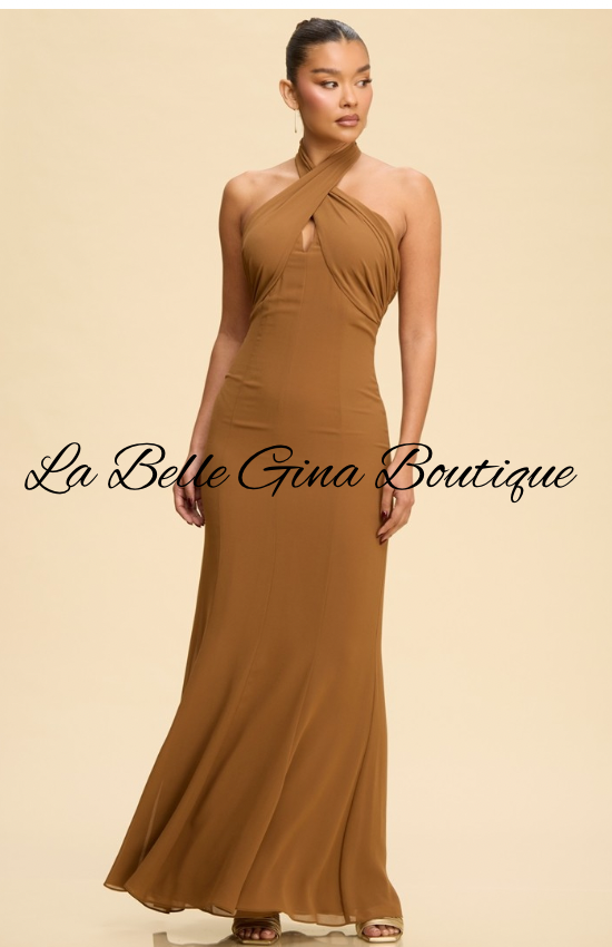 Serena Cross Halter Mermaid Maxi Dress | Elegant Formal Dress for Women | La Belle Gina Boutique