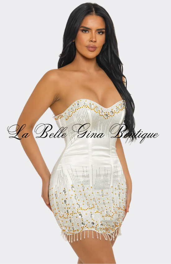Strapless Rhinestone Bodycon Mini Dress | Glam Luxury Party Dress