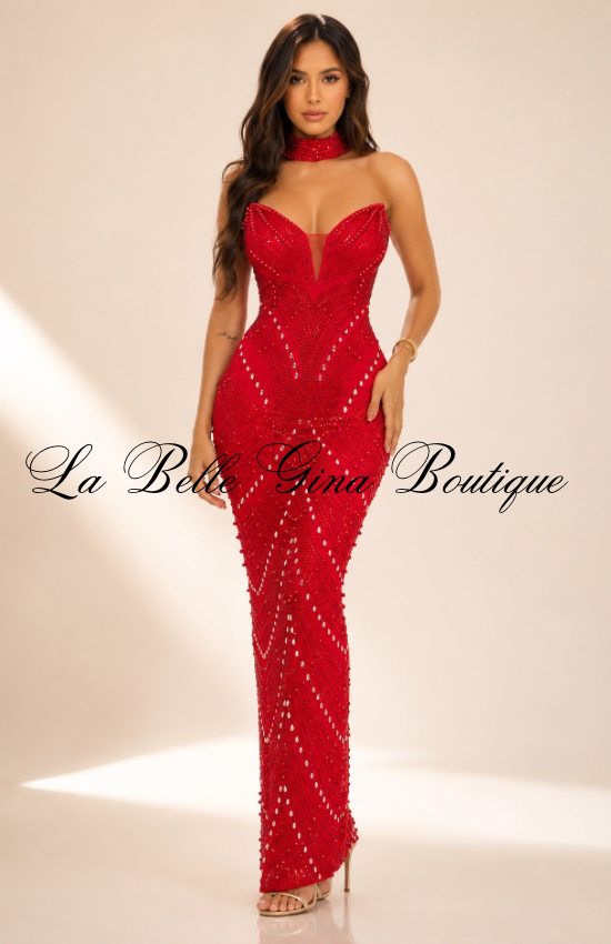 Glamour Muse Rhinestone Mesh Maxi Dress – Strapless Bodycon Evening Gown