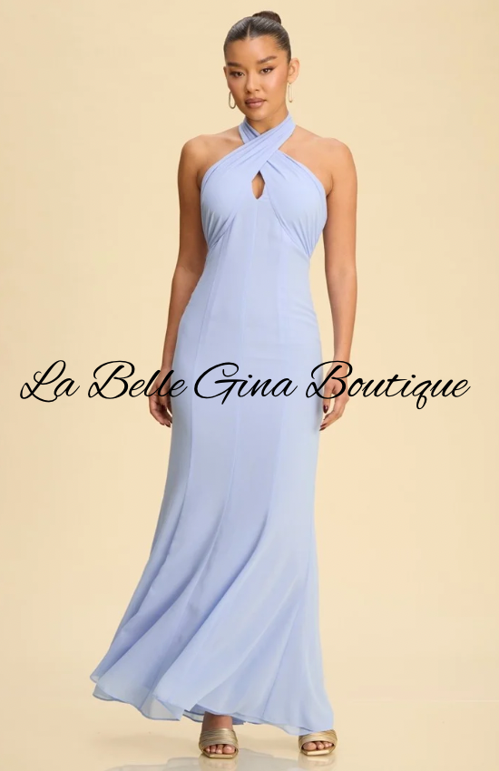 Serena Cross Halter Mermaid Maxi Dress | Elegant Formal Dress for Women | La Belle Gina Boutique