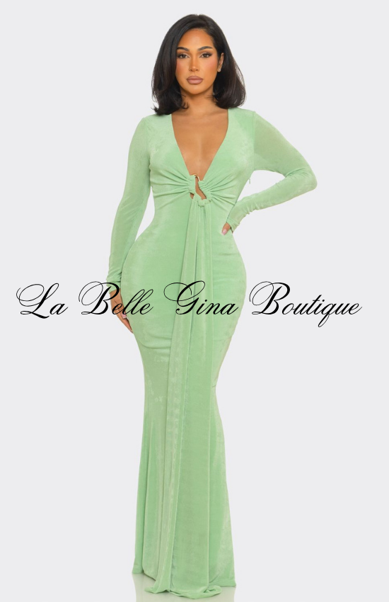 Long Sleeve Deep V Maxi Dress for Women | Elegant Bodycon Evening Gown
