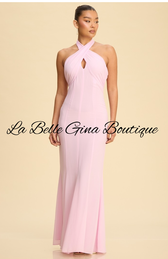 Serena Cross Halter Mermaid Maxi Dress | Elegant Formal Dress for Women | La Belle Gina Boutique
