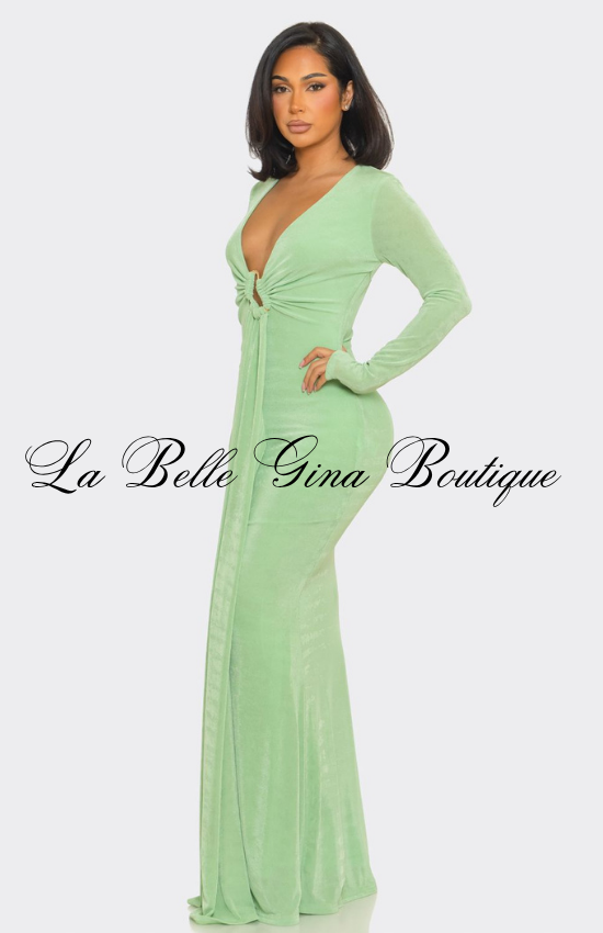 Long Sleeve Deep V Maxi Dress for Women | Elegant Bodycon Evening Gown