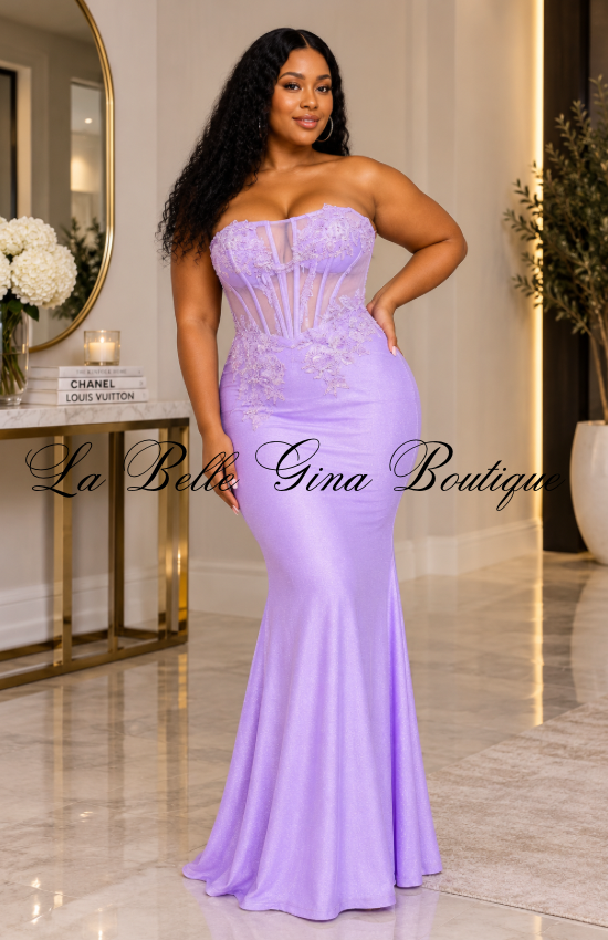 Luxe Strapless Lace Corset Mermaid Maxi Dress