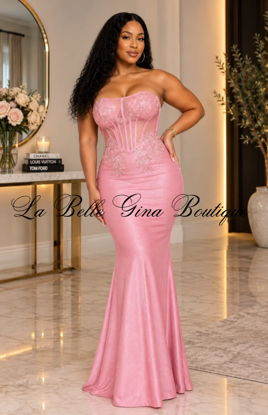 Luxe Strapless Lace Corset Mermaid Maxi Dress