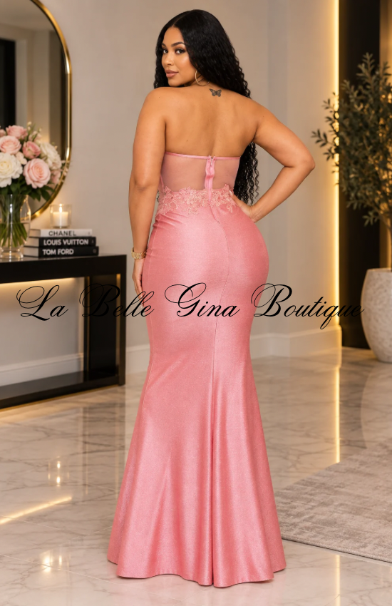 Luxe Strapless Lace Corset Mermaid Maxi Dress