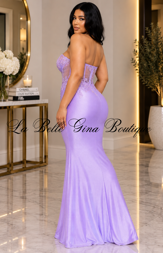 Luxe Strapless Lace Corset Mermaid Maxi Dress