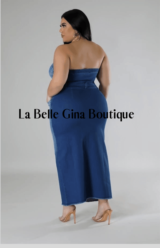 la belle denim dress Lisa Stretch,Denim,Tube Zipper Closure Dress Denim / 2X-Large