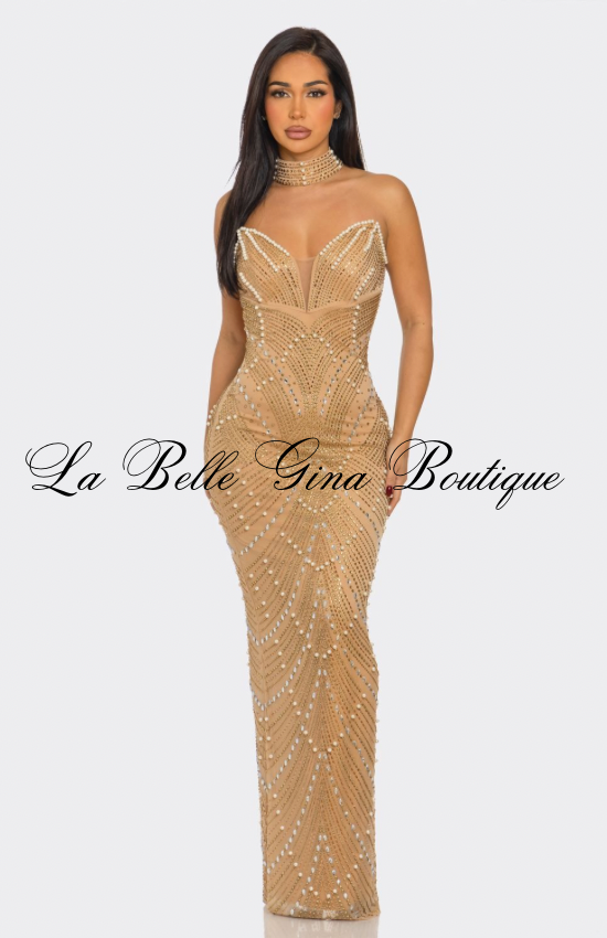 Glamour Muse Rhinestone Mesh Maxi Dress – Strapless Bodycon Evening Gown
