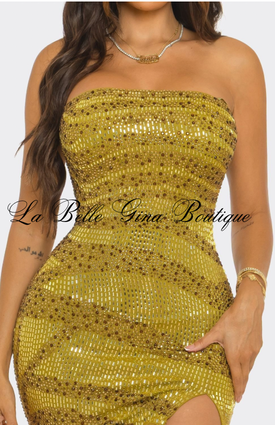 Golden Hour Luxe Strapless Rhinestone Mini Dress – Embellished Party Dress