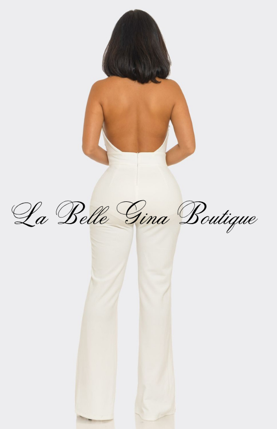 Rhinestone Halter Jumpsuit for Women | Elegant Backless Party Jumpsuit