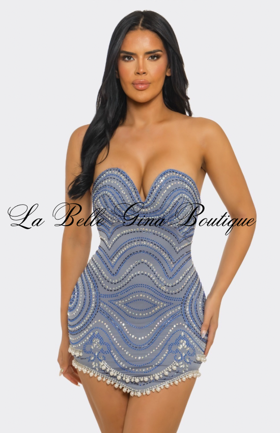 Luxe Rhinestone Mini Dress – Strapless Embellished Party Dress