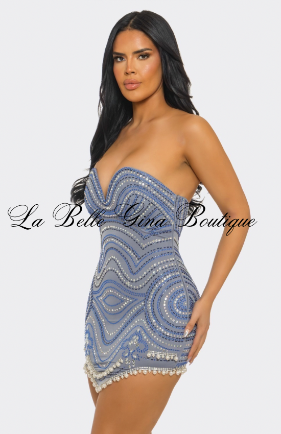 Luxe Rhinestone Mini Dress – Strapless Embellished Party Dress