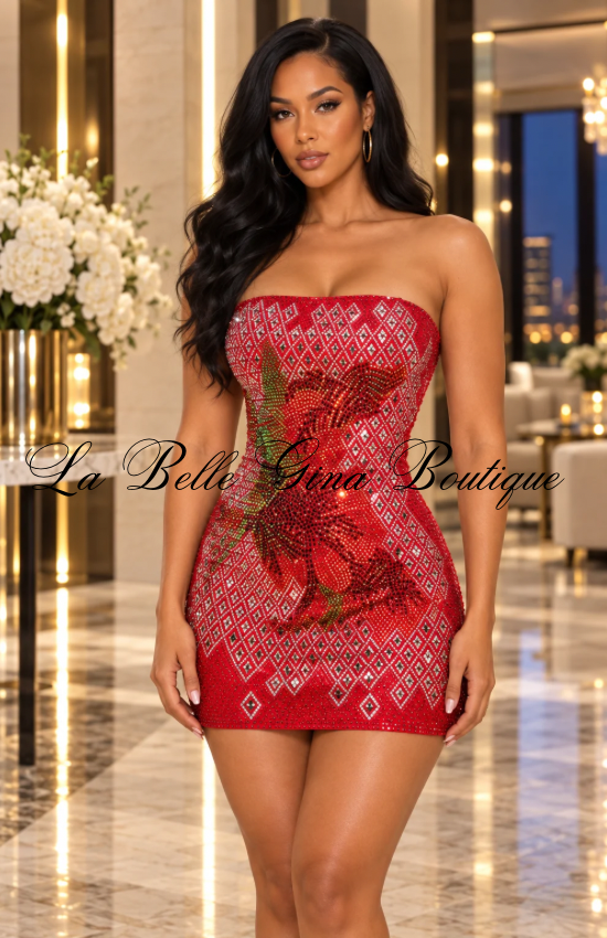 Holiday Glam Rhinestone Strapless Mini Dress – Sparkly Christmas Party Dress