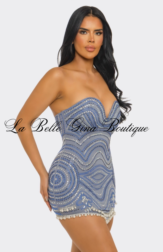 Luxe Rhinestone Mini Dress – Strapless Embellished Party Dress