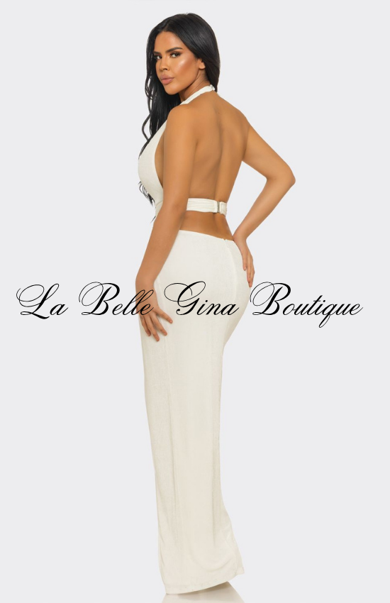 Halter Cutout Maxi Dress for Women | Sexy Rhinestone Evening Gown