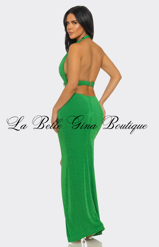 Halter Cutout Maxi Dress for Women | Sexy Rhinestone Evening Gown