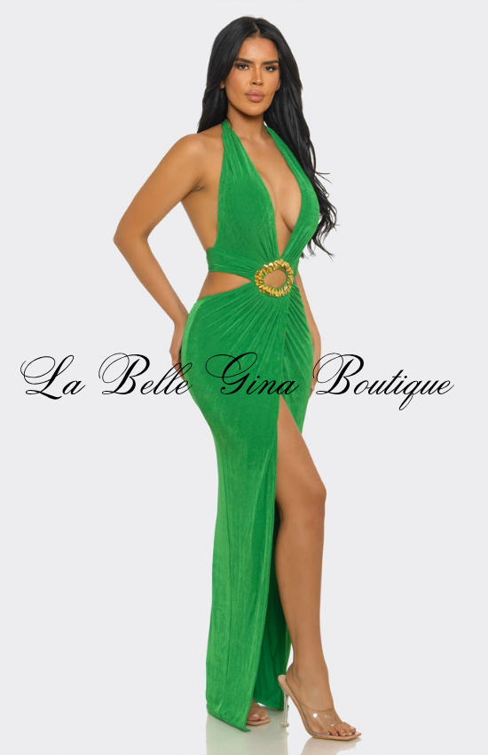 maxi rhinestone dress Rhinestone Cutout Maxi Dress