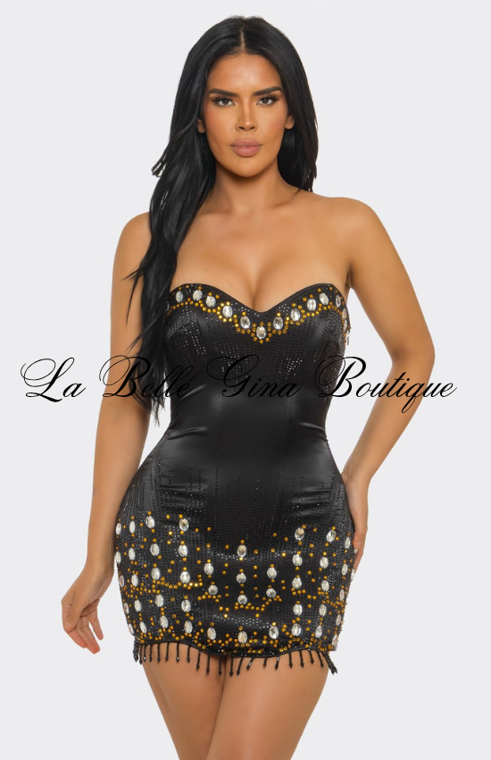 Strapless Rhinestone Bodycon Mini Dress | Glam Luxury Party Dress