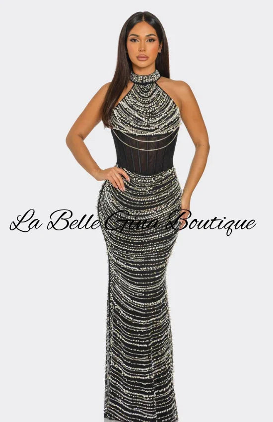 cut-out dress Luxury Pearl & Rhinestone Corset Gown