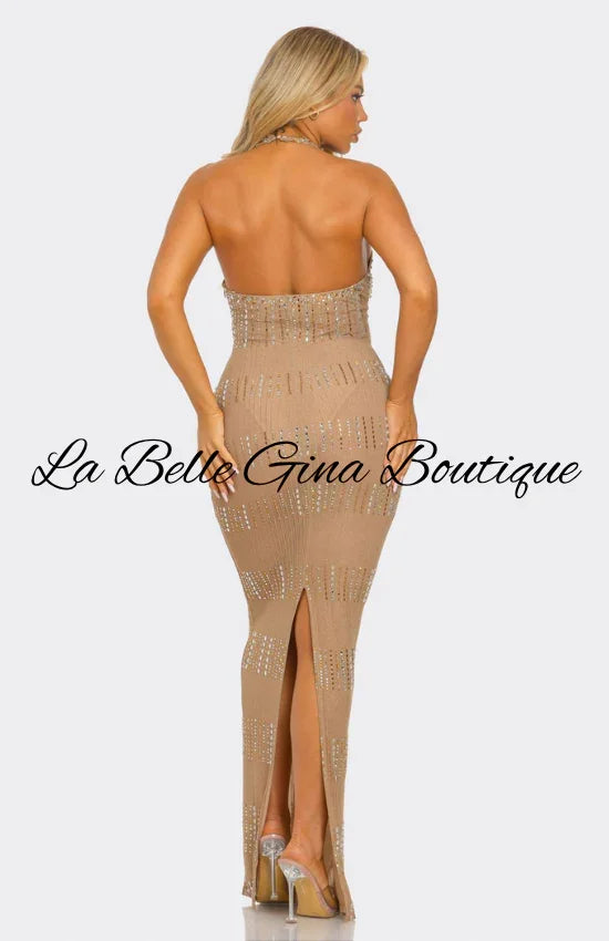 nude maxi bodycon dress Nude dress, bodycon dress, long nude dress, party dress, soft brown dr Nuichan