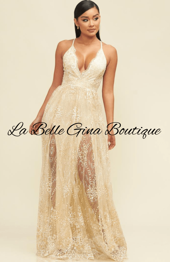 Sandy Glitter Floral Maxi Dress-Ivory La Belle Gina Boutique Sandy Glitter Floral Maxi Dress-Ivory La Belle Gina Boutique