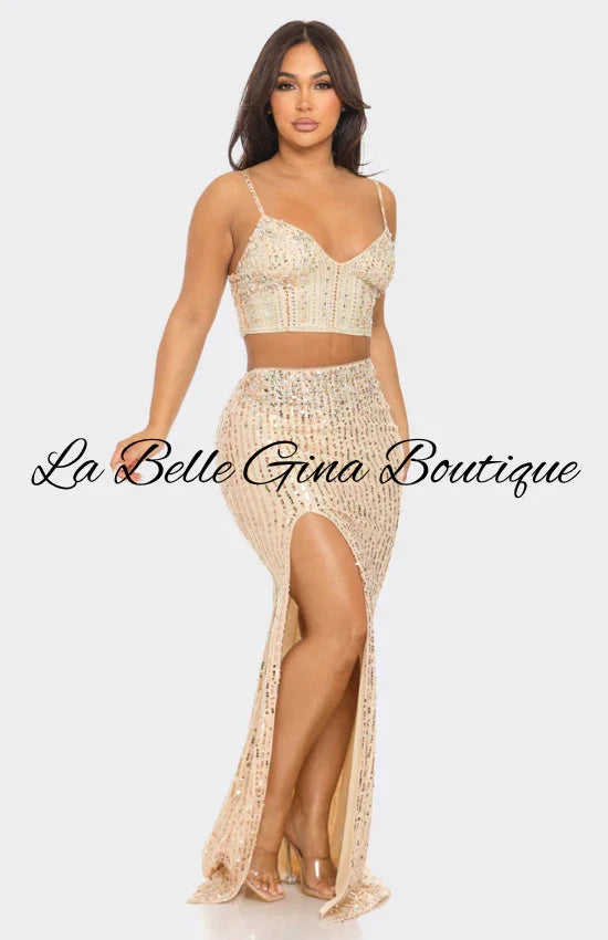 gold sequin two piece dress Shop the Stunning Sequin Maxi Dress Black & Gold