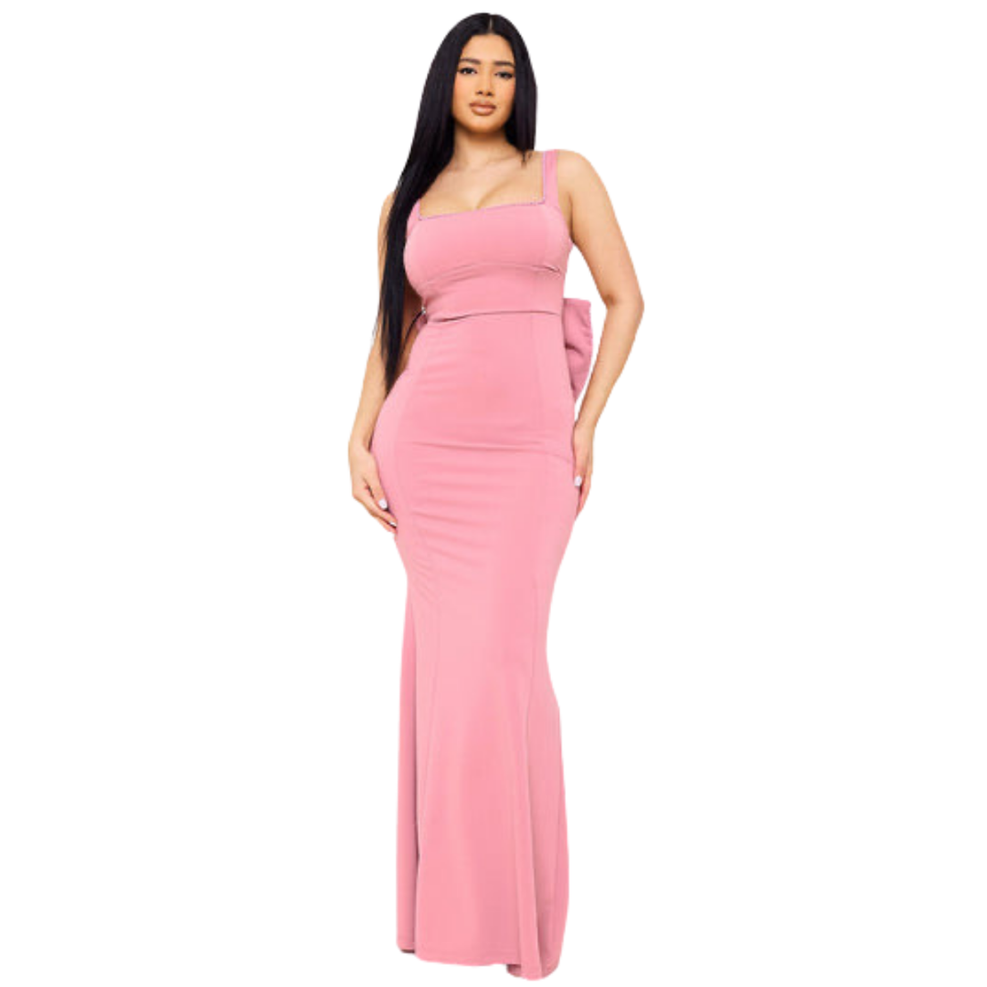 Elegant Bow Back Mermaid Maxi Dress for Women | Formal Evening Gown