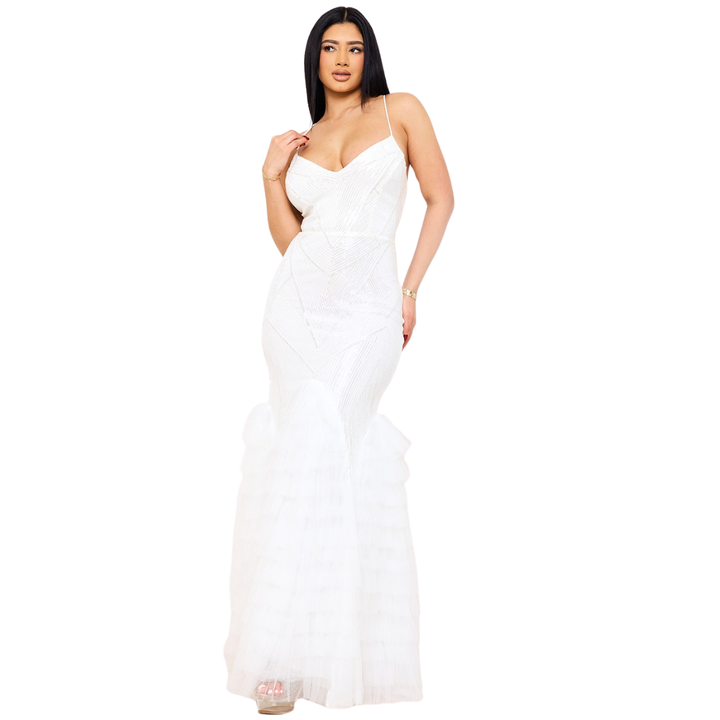 Sequin Mermaid Maxi Dress for Women | Elegant Tulle Formal Gown