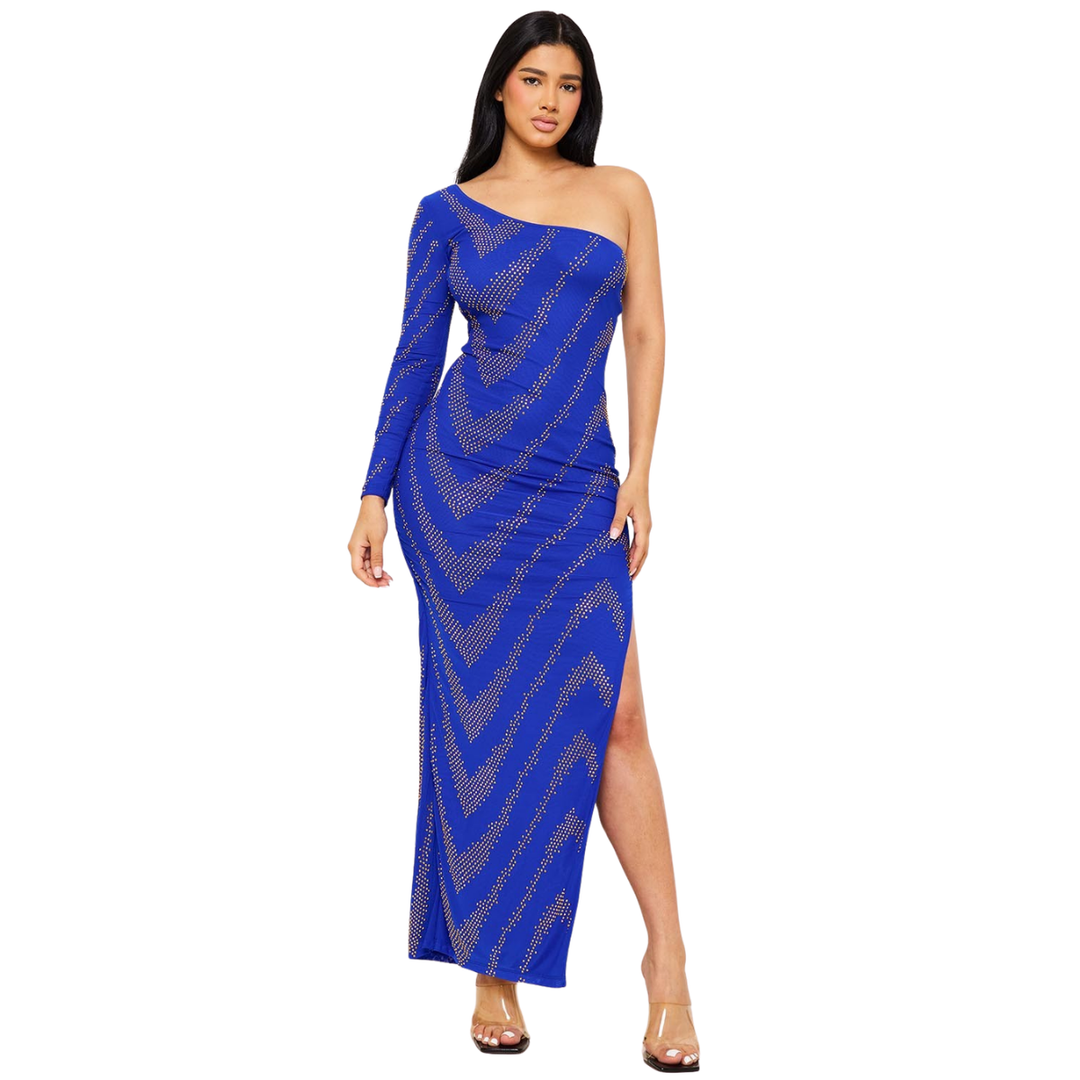 One Shoulder Rhinestone Maxi Dress for Women | Elegant Evening Gown