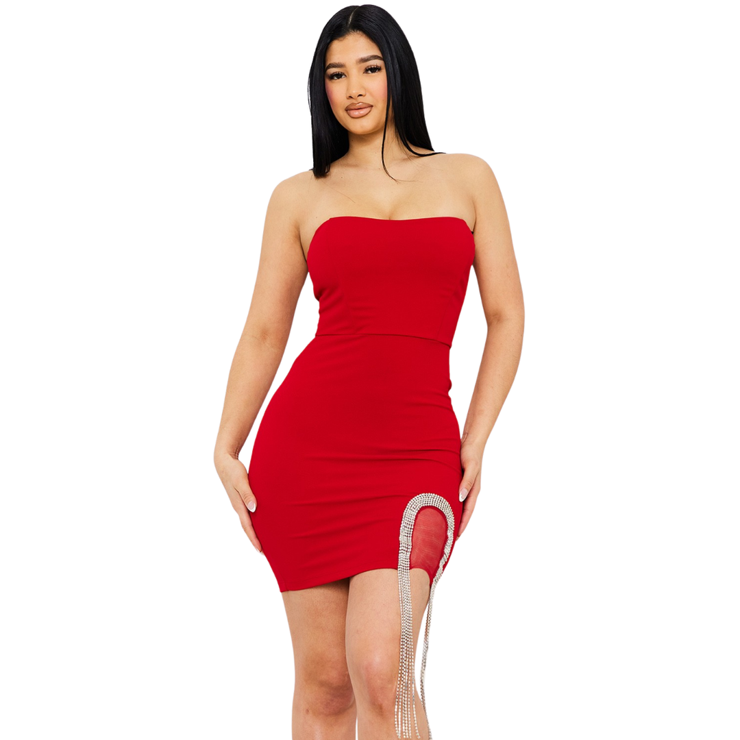 Strapless Rhinestone Bodycon Mini Dress for Women | Sexy Party Dress