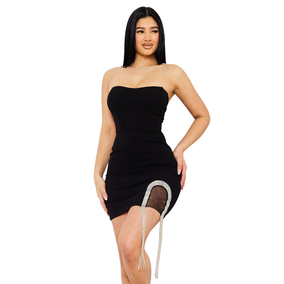 Strapless Rhinestone Bodycon Mini Dress for Women | Sexy Party Dress