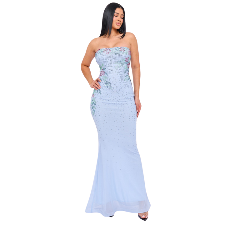 Strapless Rhinestone Mermaid Dress for Women | Elegant Floral Evening Gown
