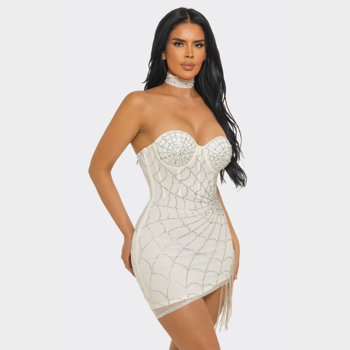 Rhinestone Strapless Mini Dress for Women | Sexy Glam Party Dress