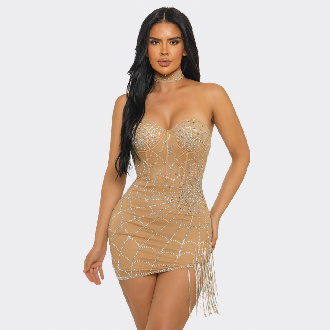 Rhinestone Strapless Mini Dress for Women | Sexy Glam Party Dress