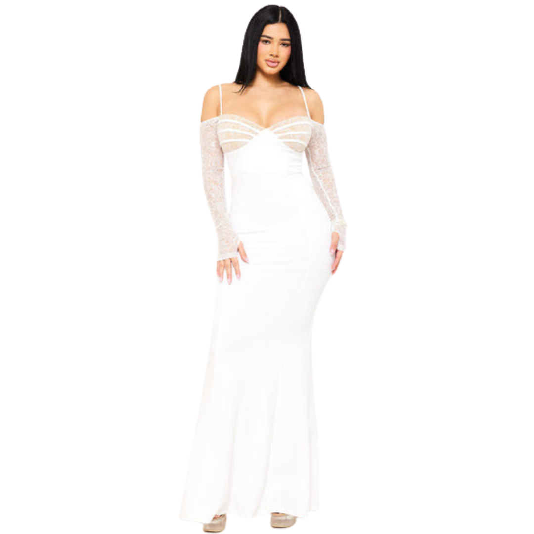 Off Shoulder Lace Mermaid Maxi Dress for Women | Elegant Formal Evening Gown
