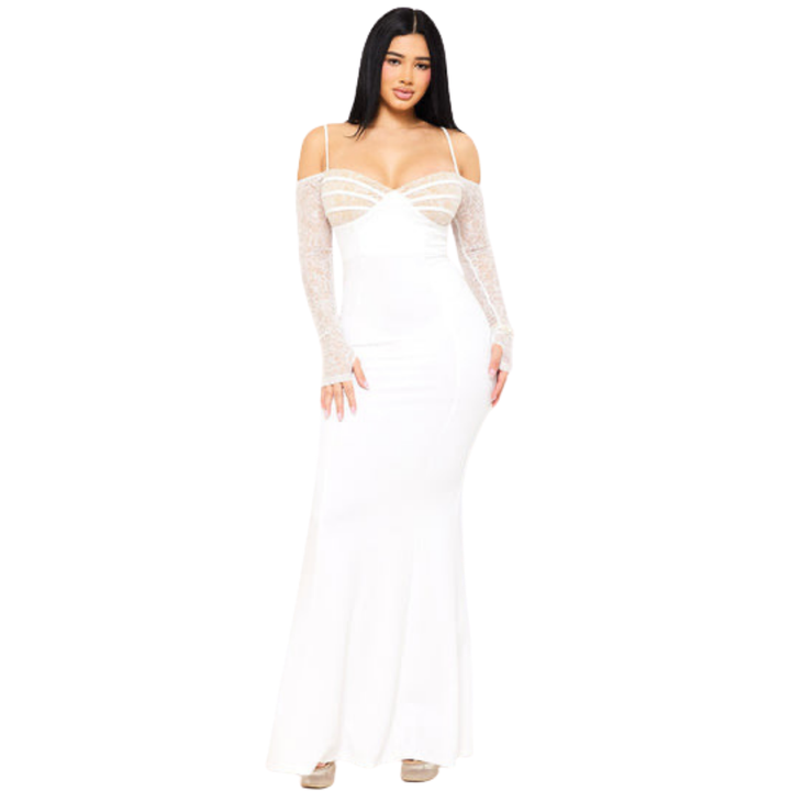 Off Shoulder Lace Mermaid Maxi Dress for Women | Elegant Formal Evening Gown
