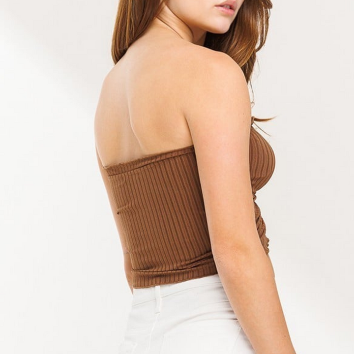 Lia Tube Top Front Crunched Detail Cropped Design.